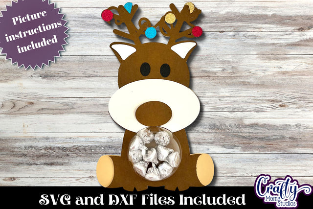 Christmas Candy Dome Holder, Candy Ornament Reindeer Svg SVG Crafty Mama Studios 