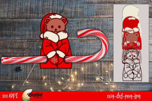 Christmas Candy Holder Layered Design. 3D Christmas Bear LaserCut. SVG Evgenyia Guschina 