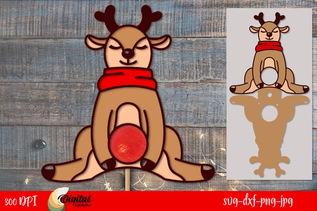 Christmas Candy Holder Layered Design. 3D Christmas Deer LaserCut. SVG Evgenyia Guschina 