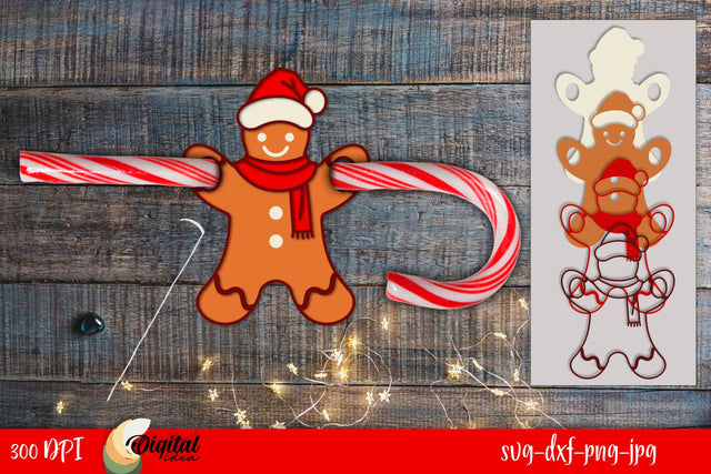 Christmas Candy Holder Layered Design. 3D Christmas Gingerbread LaserCut. SVG Evgenyia Guschina 
