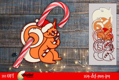 Christmas Candy Holder Layered Design. 3D Christmas Squirrel LaserCut. SVG Evgenyia Guschina 