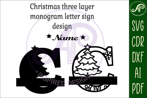 Christmas Capital Monogram Letter C SVG SVG APInspireddesigns 