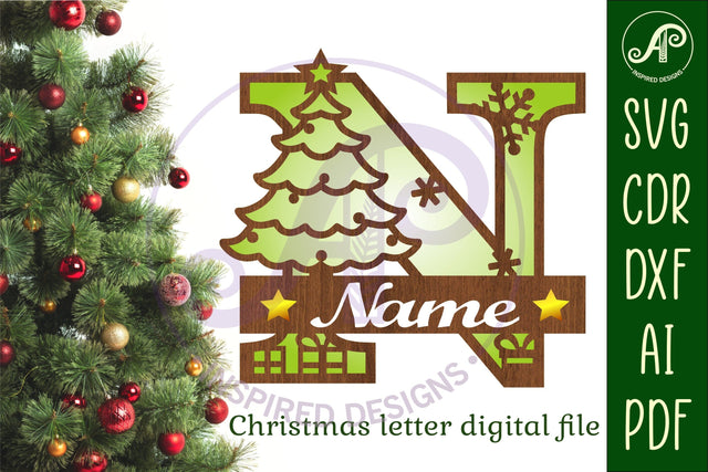 Christmas Capital Monogram Letter N SVG SVG APInspireddesigns 