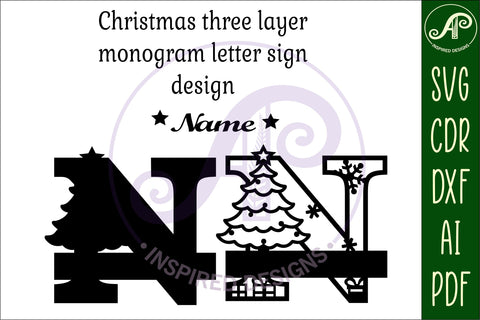 Christmas Capital Monogram Letter N SVG SVG APInspireddesigns 