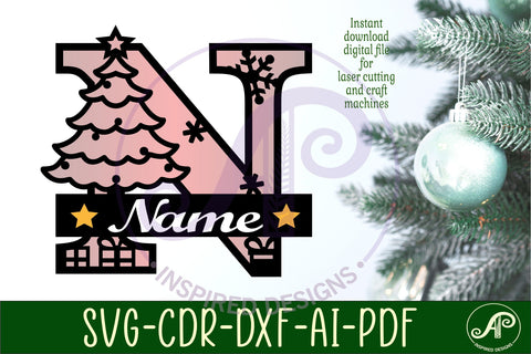 Christmas Capital Monogram Letter N SVG SVG APInspireddesigns 