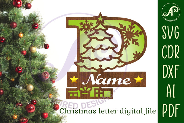 Christmas Capital Monogram Letter P SVG SVG APInspireddesigns 