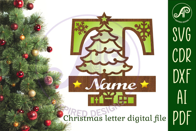 Christmas Capital Monogram Letter T SVG SVG APInspireddesigns 