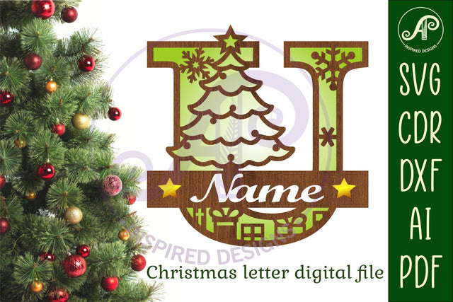 Christmas Capital Monogram Letter U SVG SVG APInspireddesigns 