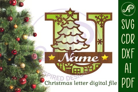 Christmas Capital Monogram Letter U SVG SVG APInspireddesigns 
