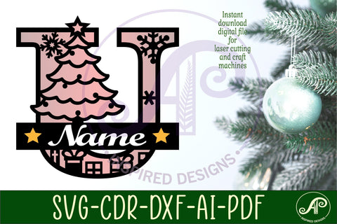 Christmas Capital Monogram Letter U SVG SVG APInspireddesigns 