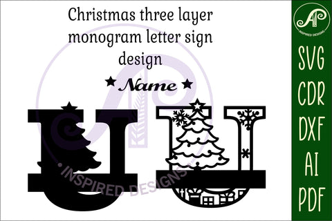 Christmas Capital Monogram Letter U SVG SVG APInspireddesigns 