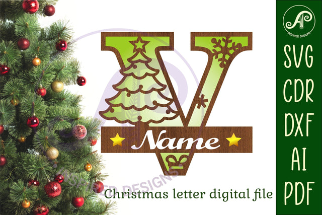 Christmas Capital Monogram Letter V SVG SVG APInspireddesigns 