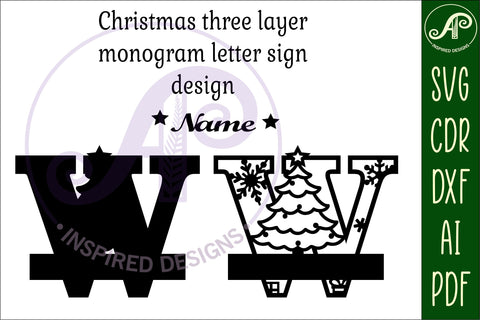 Christmas Capital Monogram Letter W SVG SVG APInspireddesigns 