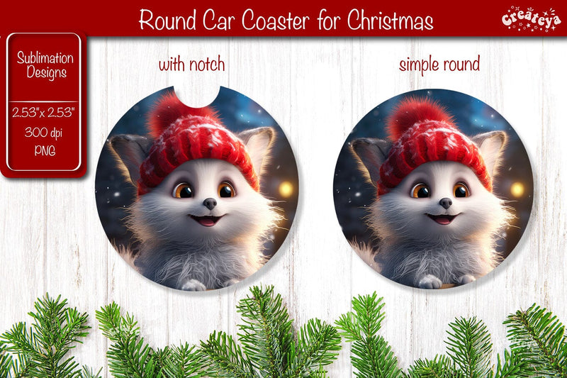 Christmas Car Coaster Sublimation Round coaster Sublimation design Christmas Animal, Baby Animals PNG Sublimation Createya Design 