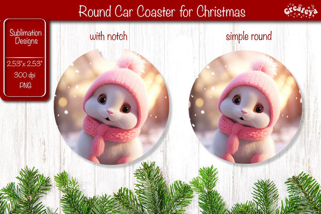 Christmas Car Coaster Sublimation Round coaster Sublimation design Christmas Animal, Baby Animals PNG Sublimation Createya Design 