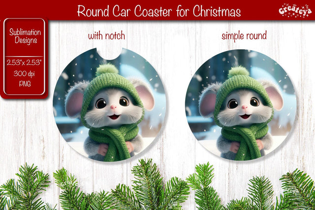 Christmas Car Coaster Sublimation Round coaster Sublimation design Christmas Animal, Baby Animals PNG Sublimation Createya Design 
