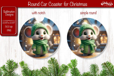 Christmas Car Coaster Sublimation Round coaster Sublimation design Christmas Animal, Baby Animals PNG Sublimation Createya Design 