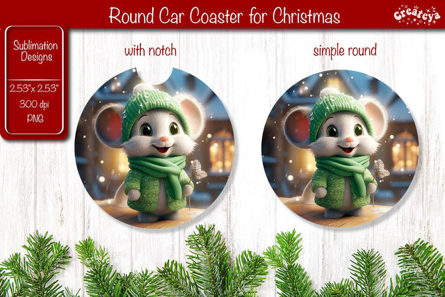 Christmas Car Coaster Sublimation Round coaster Sublimation design Christmas Animal, Baby Animals PNG Sublimation Createya Design 