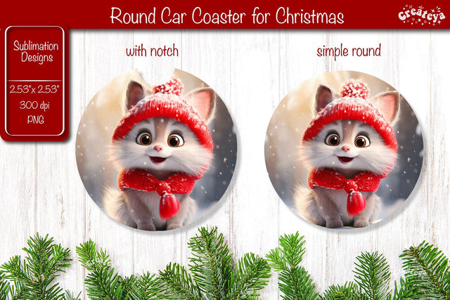 Christmas Car Coaster Sublimation Round coaster Sublimation design Christmas Animal, Baby Animals PNG Sublimation Createya Design 