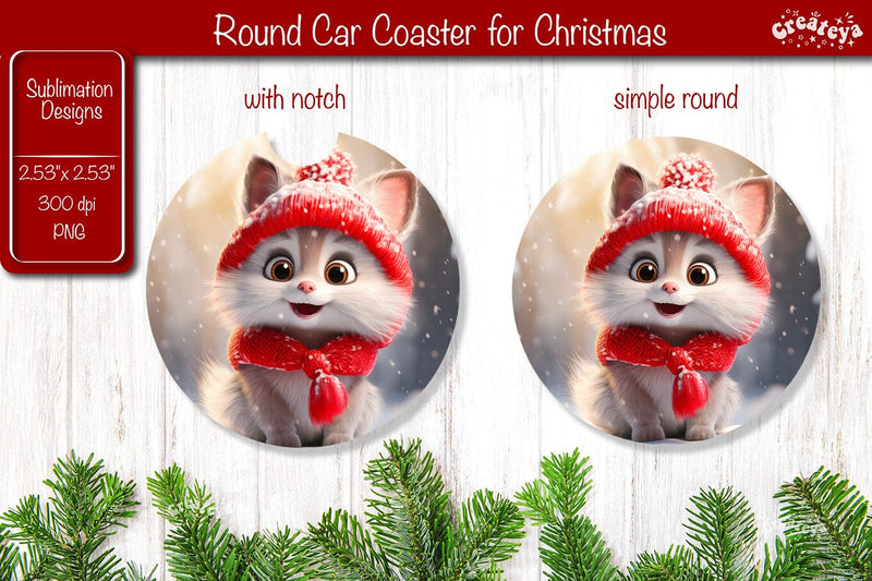 Christmas Car Coaster Sublimation Round coaster Sublimation design Christmas Animal, Baby Animals PNG Sublimation Createya Design 