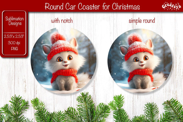 Christmas Car Coaster Sublimation Round coaster Sublimation design Christmas Animal, Baby Animals PNG Sublimation Createya Design 