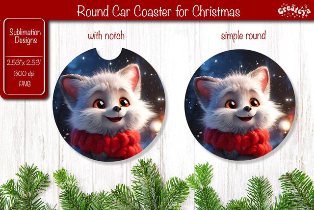 Christmas Car Coaster Sublimation Round coaster Sublimation design Christmas Animal, Baby Animals PNG Sublimation Createya Design 