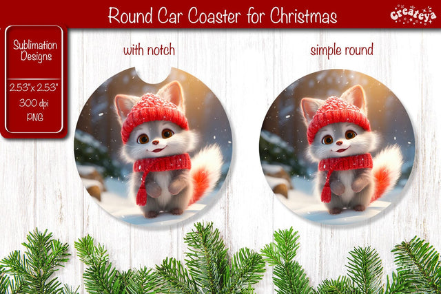Christmas Car Coaster Sublimation Round coaster Sublimation design Christmas Animal, Baby Animals PNG Sublimation Createya Design 