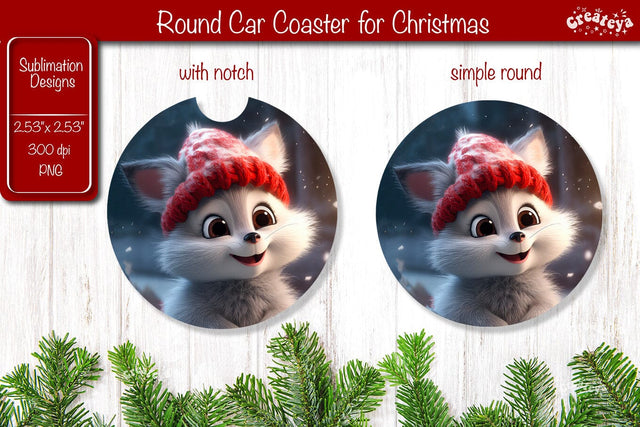 Christmas Car Coaster Sublimation Round coaster Sublimation design Christmas Animal, Baby Animals PNG Sublimation Createya Design 