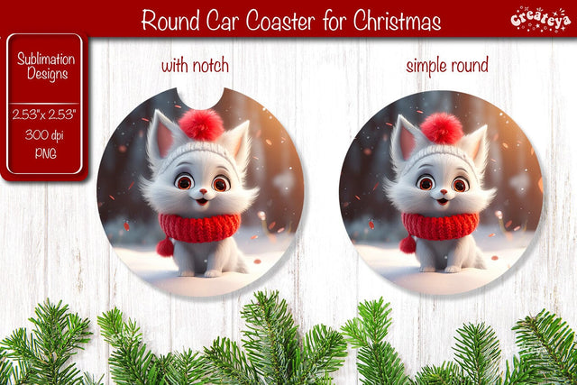 Christmas Car Coaster Sublimation Round coaster Sublimation design Christmas Cat, Baby Animals PNG Sublimation Createya Design 