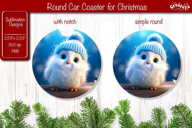 Christmas Car Coaster Sublimation Round coaster Sublimation design Christmas Penguin, Baby Animals PNG Sublimation Createya Design 