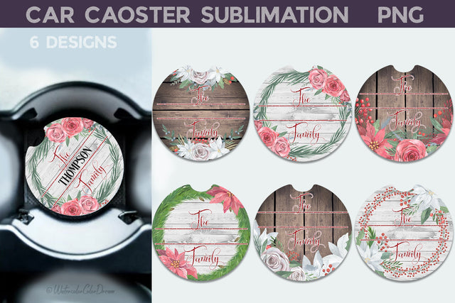 Christmas Car Coasters Sublimation WatercolorColorDream 