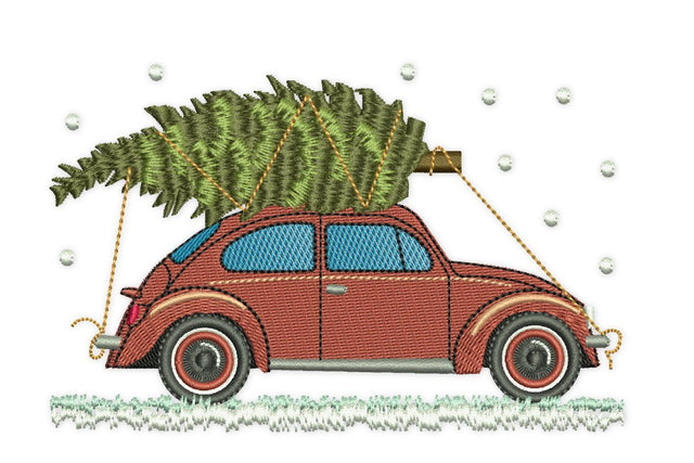 Christmas Car Embroidery Designs, Vintage Beetle Embroidery Design, Christmas Tree Old Truck WV Machine Embroidery File Embroidery/Applique DESIGNS NextEmbroidery 