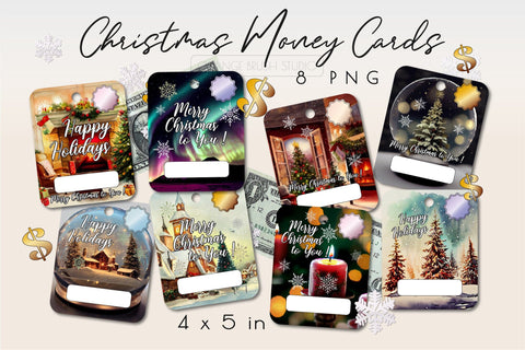 Christmas Card Holder Bundle Printable Money Card 8 PNG Sublimation OrangeBrushStudio 