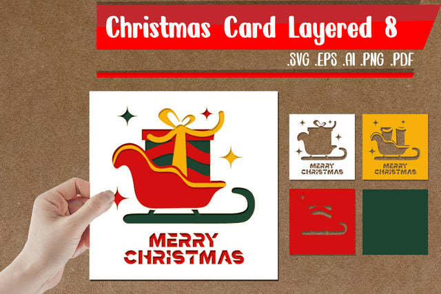 Christmas Card Layered 8 - svg eps ai png pdf 3D Paper zafrans studio 