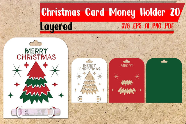 Christmas Card Money Holder Layered 20 - Christmas Tree SVG zafrans studio 