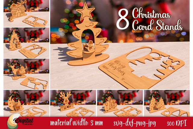 Christmas Card Stand Bundle Laser Cut. 3D Christmas Decor SVG Evgenyia Guschina 