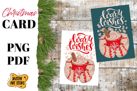 Christmas card template.Warm wishes lettering with hot cocoa Sublimation Yustaf Art Store 