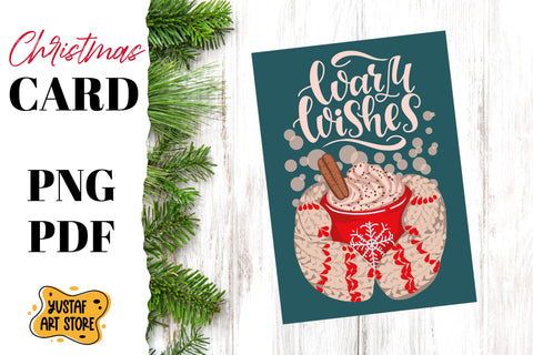Christmas card template.Warm wishes lettering with hot cocoa Sublimation Yustaf Art Store 