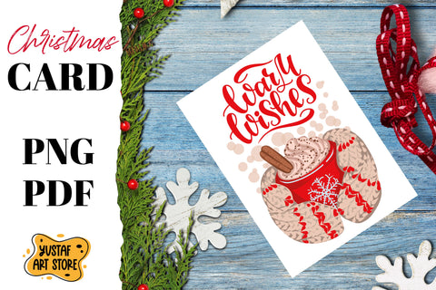 Christmas card template.Warm wishes lettering with hot cocoa Sublimation Yustaf Art Store 