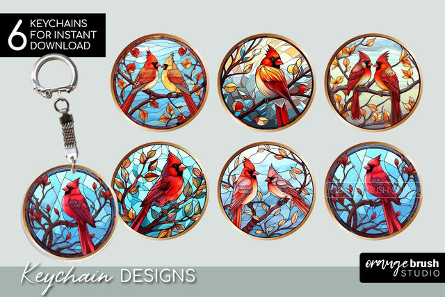 Christmas Cardinal Keychain Stained Glass Sublimation Bundle Sublimation OrangeBrushStudio 