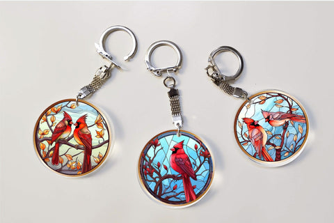 Christmas Cardinal Keychain Stained Glass Sublimation Bundle Sublimation OrangeBrushStudio 