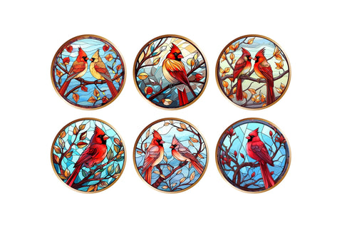 Christmas Cardinal Keychain Stained Glass Sublimation Bundle Sublimation OrangeBrushStudio 