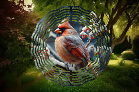 Christmas Cardinal Wind Spinner 3D Sublimation, Round PNG Sublimation OrangeBrushStudio 