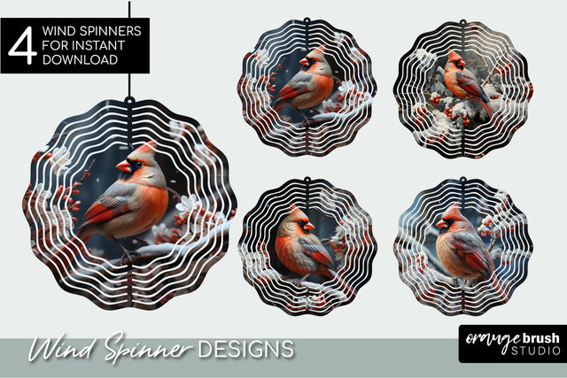 Christmas Cardinal Wind Spinner 3D Sublimation, Round PNG Sublimation OrangeBrushStudio 
