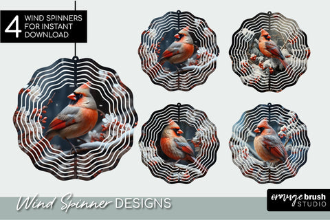 Christmas Cardinal Wind Spinner 3D Sublimation, Round PNG Sublimation OrangeBrushStudio 