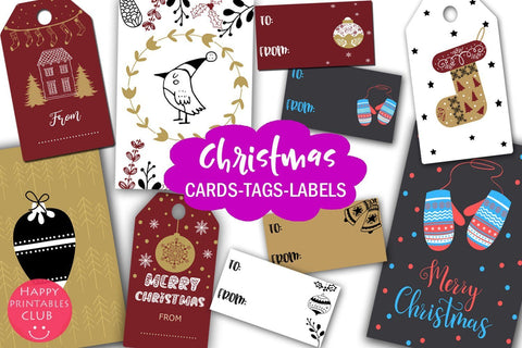 Christmas Cards-Gift Tags-Labels/Holiday Cards Tags Labels SVG Happy Printables Club 