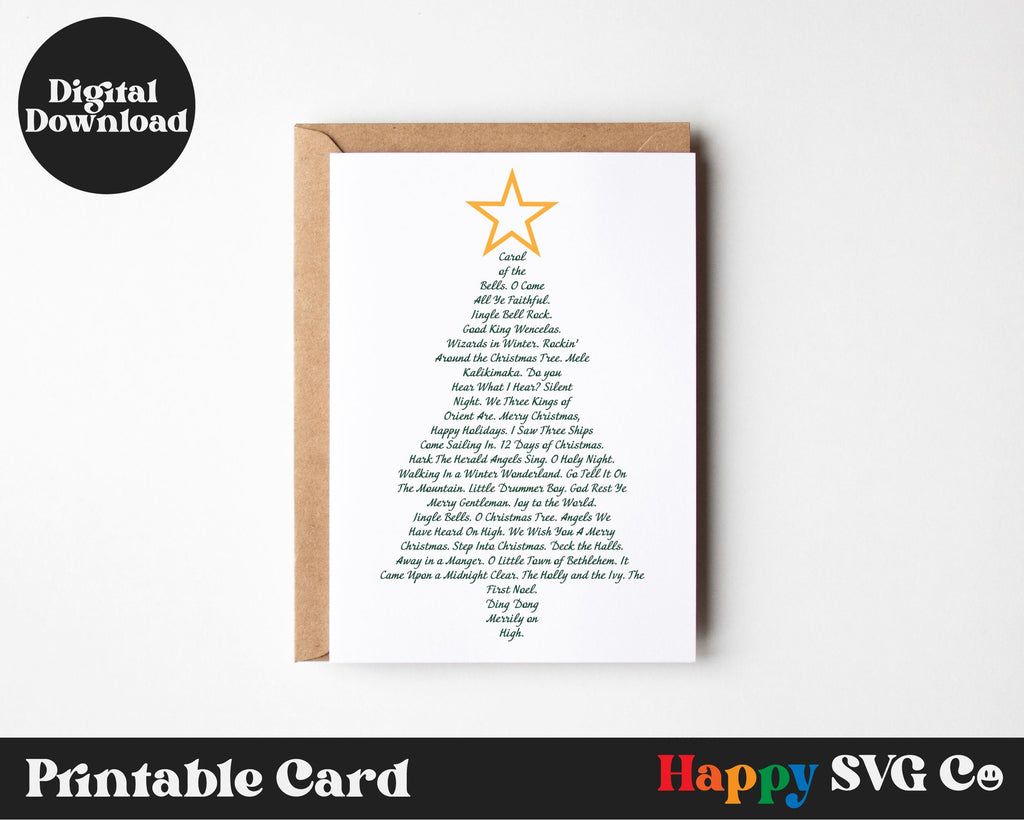 Christmas Carol Tree Printable Card - So Fontsy