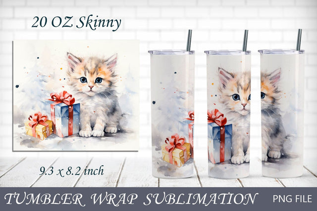 Christmas cat 20 oz tumbler, Cute winter animal tumbler wrap Sublimation AnastasiyaArtDesign 