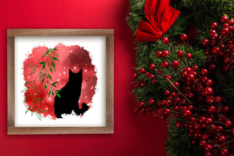 Christmas Cat and Leaves PNG for sublimation, vinyl printing Sublimation Angel on Empire 