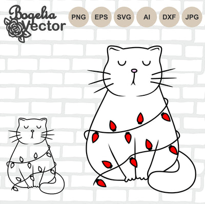 Christmas Cat and Lights Svg, Christmas Svg, Funny Cat, Holiday, Winter SVG BogeliaVector 